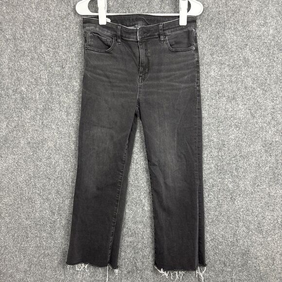 American Eagle Jeans Womens Size 6 Short Black Kick Boot Crop Raw Hem - Picture 1 of 11